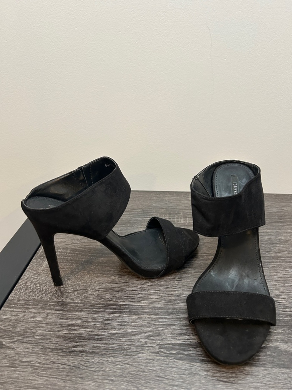 Forever 21 Black Suede Ankle-Strap Stiletto Heels